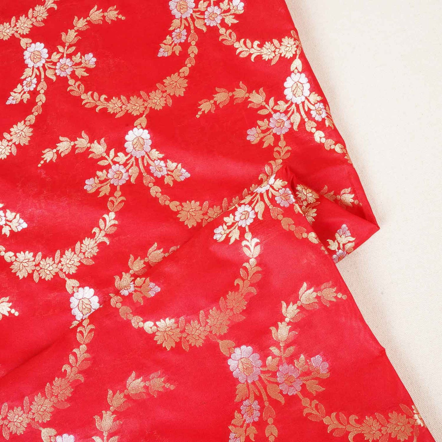 Red Jaal Brocade Fabric KRE-28205