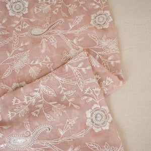 Peach Pink Floral Thread Sequins Embroidery Chikankari Georgette Fabric DR-28283 - TradeUNO
