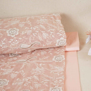 Peach Pink Floral Thread Sequins Embroidery Chikankari Georgette Fabric DR-28283 - TradeUNO