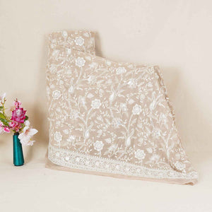 Beige Floral Thread Sequins Embroidery Chikankari Georgette Fabric DR-28284 - TradeUNO