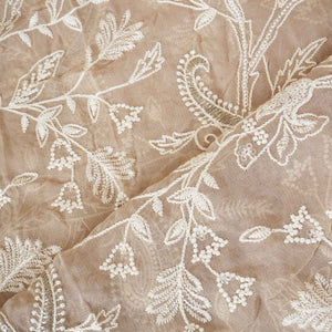 Beige Floral Thread Sequins Embroidery Chikankari Georgette Fabric DR-28284 - TradeUNO