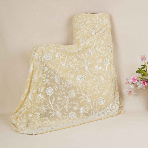 Lemon Yellow Floral Thread Sequins Embroidery Chikankari Georgette Fabric DR-28285