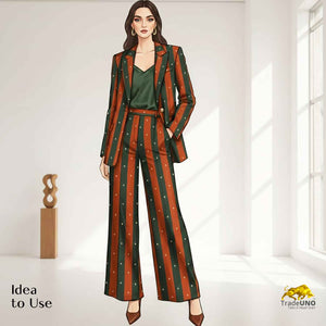 Green & Orange stripes embroidery Crepe Fabric MF-28588 - TradeUNO