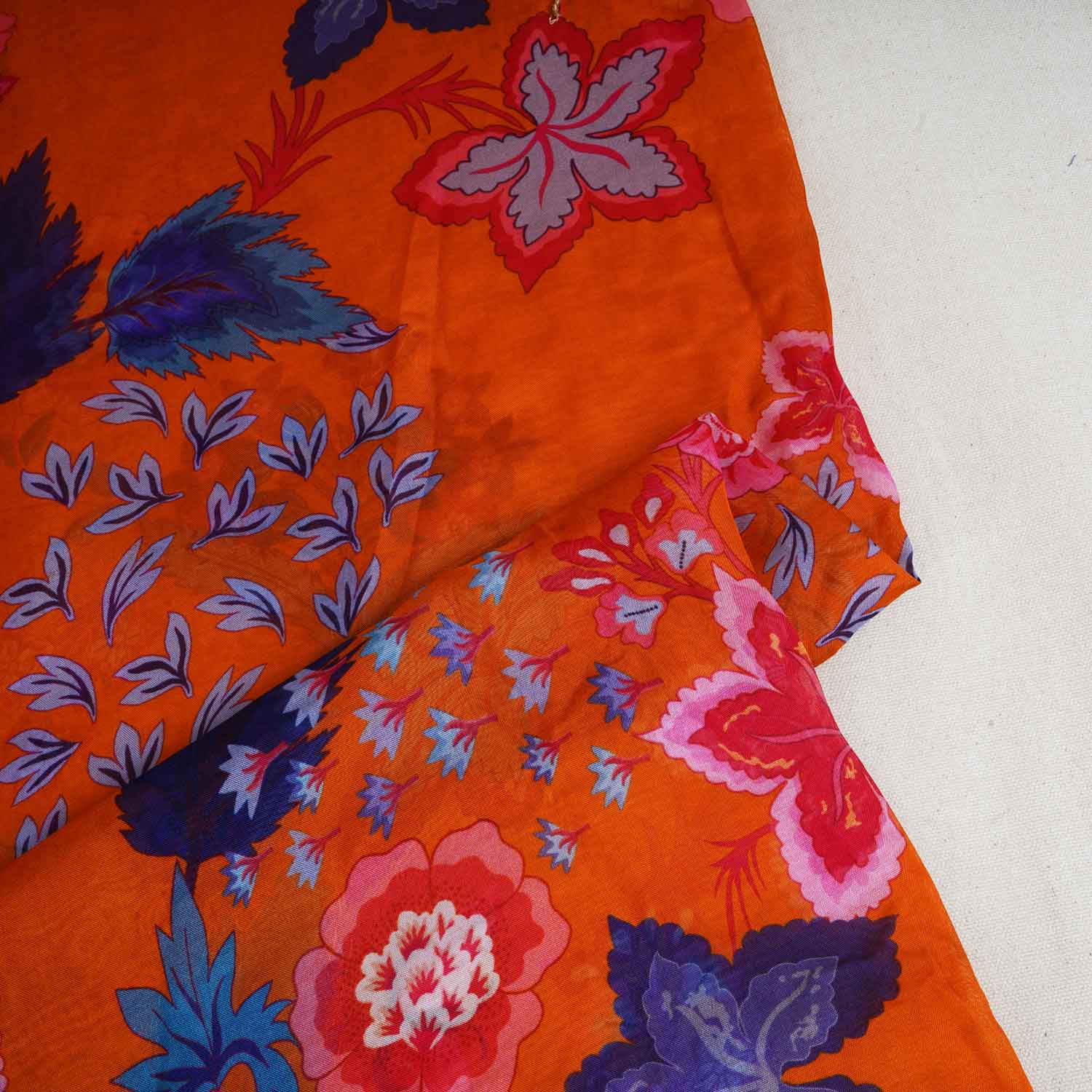 Orange Cutdana Hand Work Floral Print Organza Fabric MT-28288 - TradeUNO