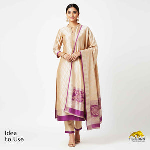 Magenta Zari Weave Silk Tissue Fabric CW-28974 - TradeUNO