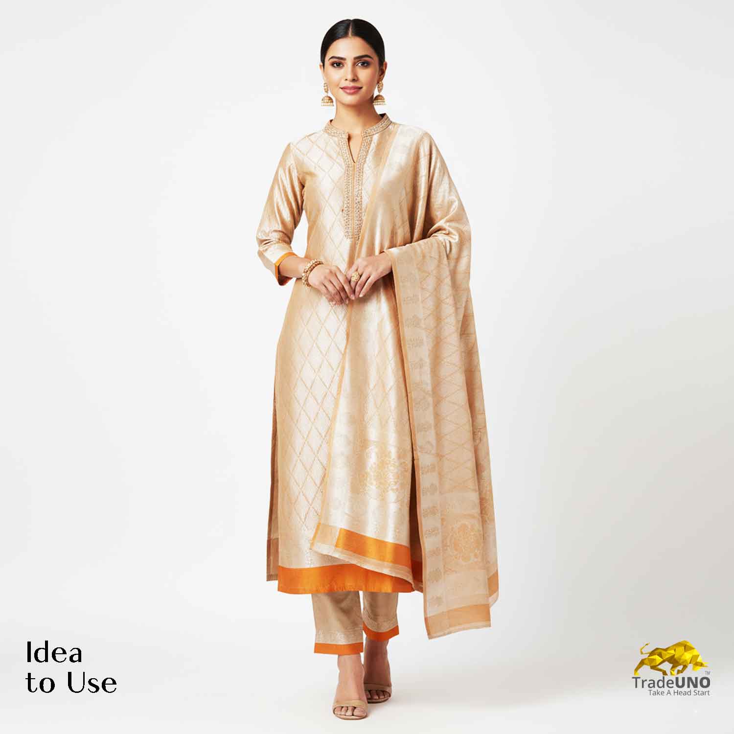 Mustard Zari Weave Silk Tissue Fabric CW-28976 - TradeUNO