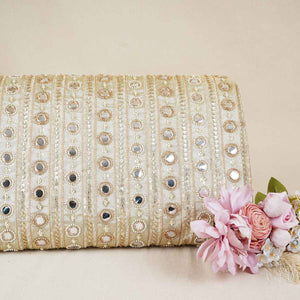 Gold Dyeable Pearl And Mirror Work Tissue Fabric SG-29003 - TradeUNO