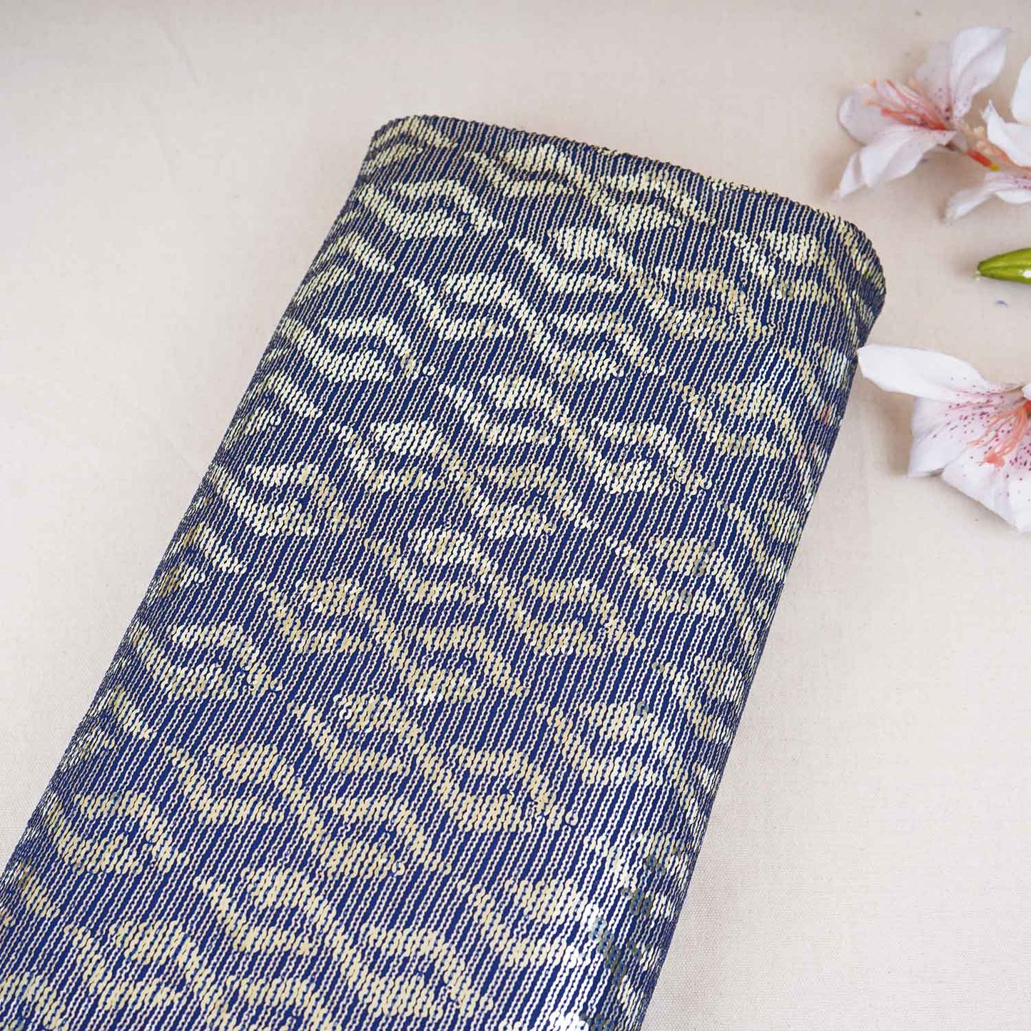 Blue Sequins embroidery Georgette Fabric WI-29173