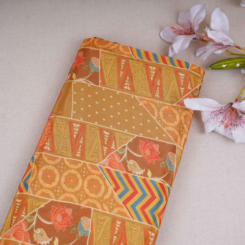 Mustard With Multicolor Floral Print Crepe Fabric GT-29177