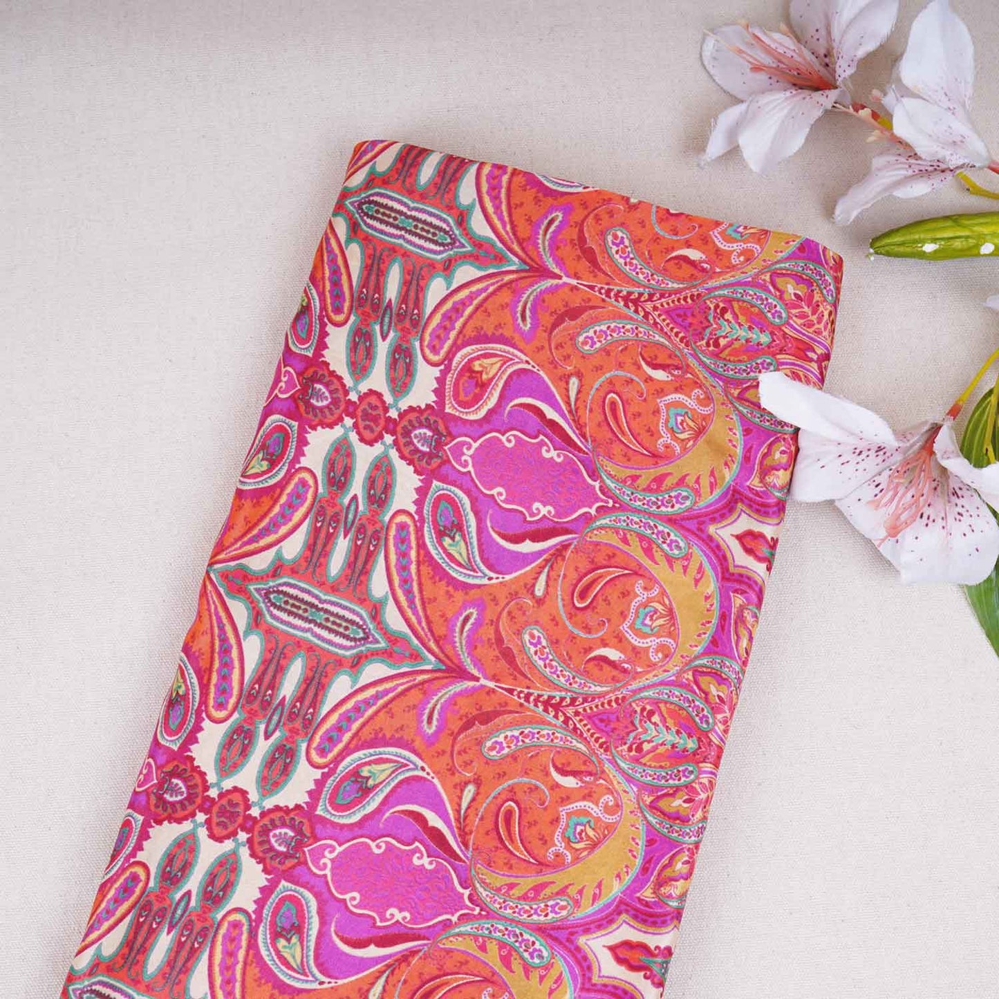 Pink With Multicolor Floral Print Crepe Fabric GT-29178