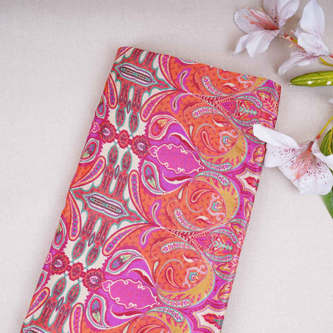 Pink With Multicolor Floral Print Crepe Fabric GT-29178