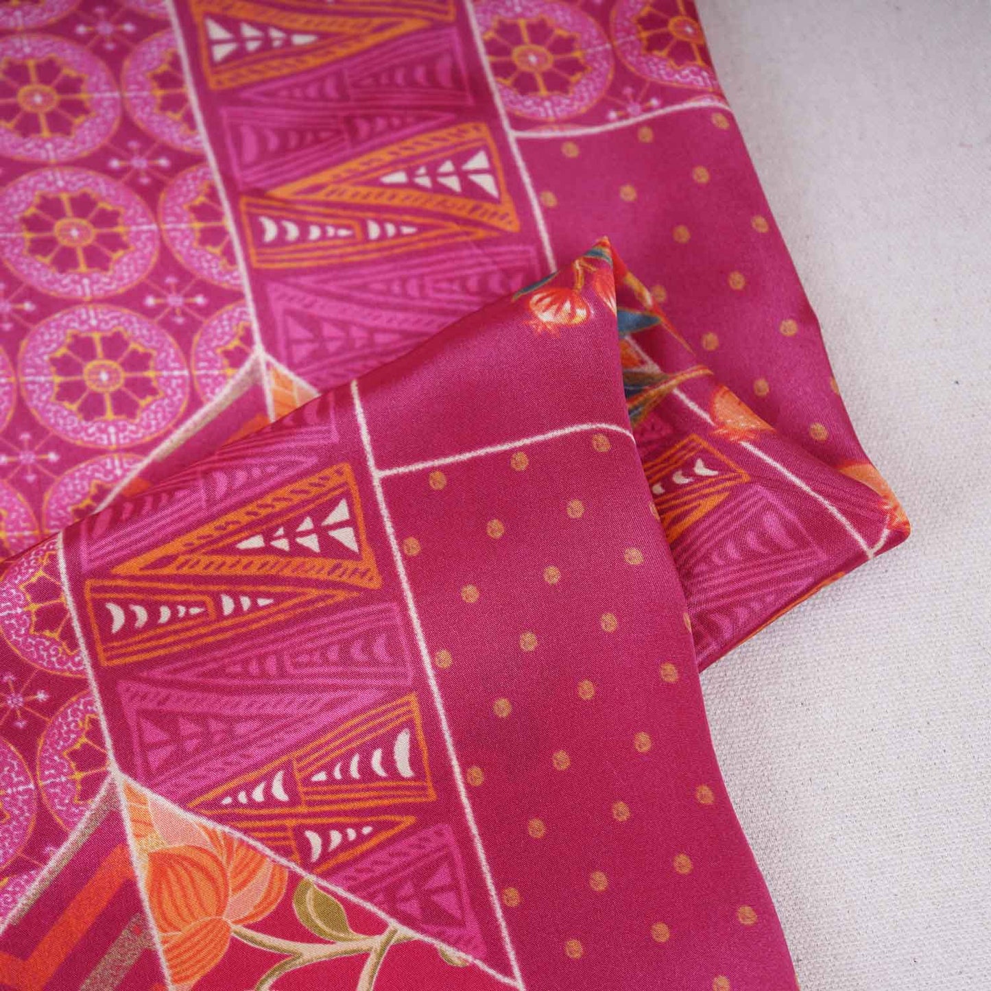 Magenta Pink With Multicolor Floral Print Crepe Fabric GT-29179