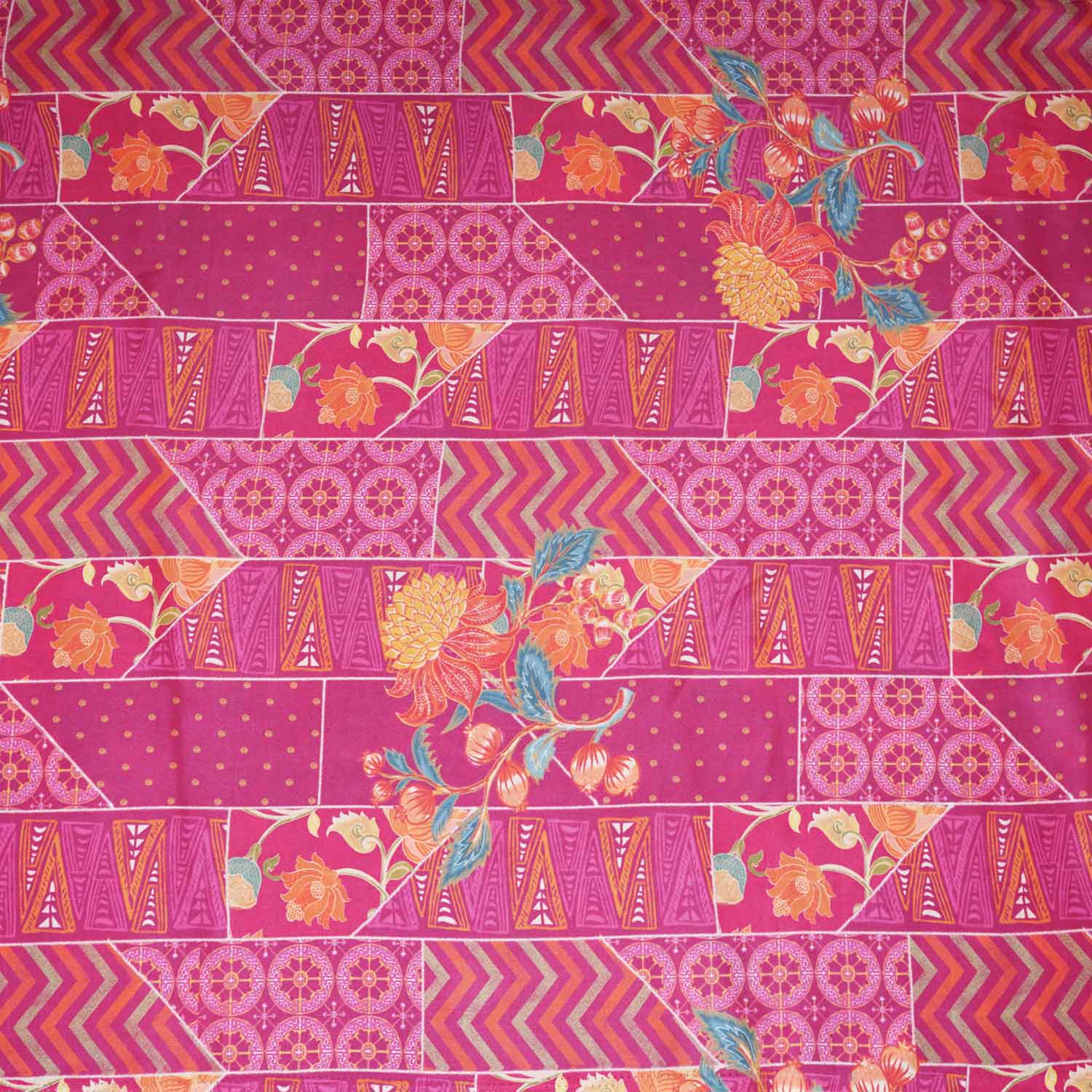 Magenta Pink With Multicolor Floral Print Crepe Fabric GT-29179 - TradeUNO
