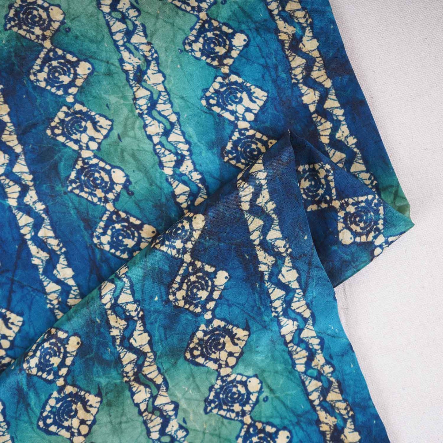 Teal Blue Strips Print Crepe Fabric GT-29180