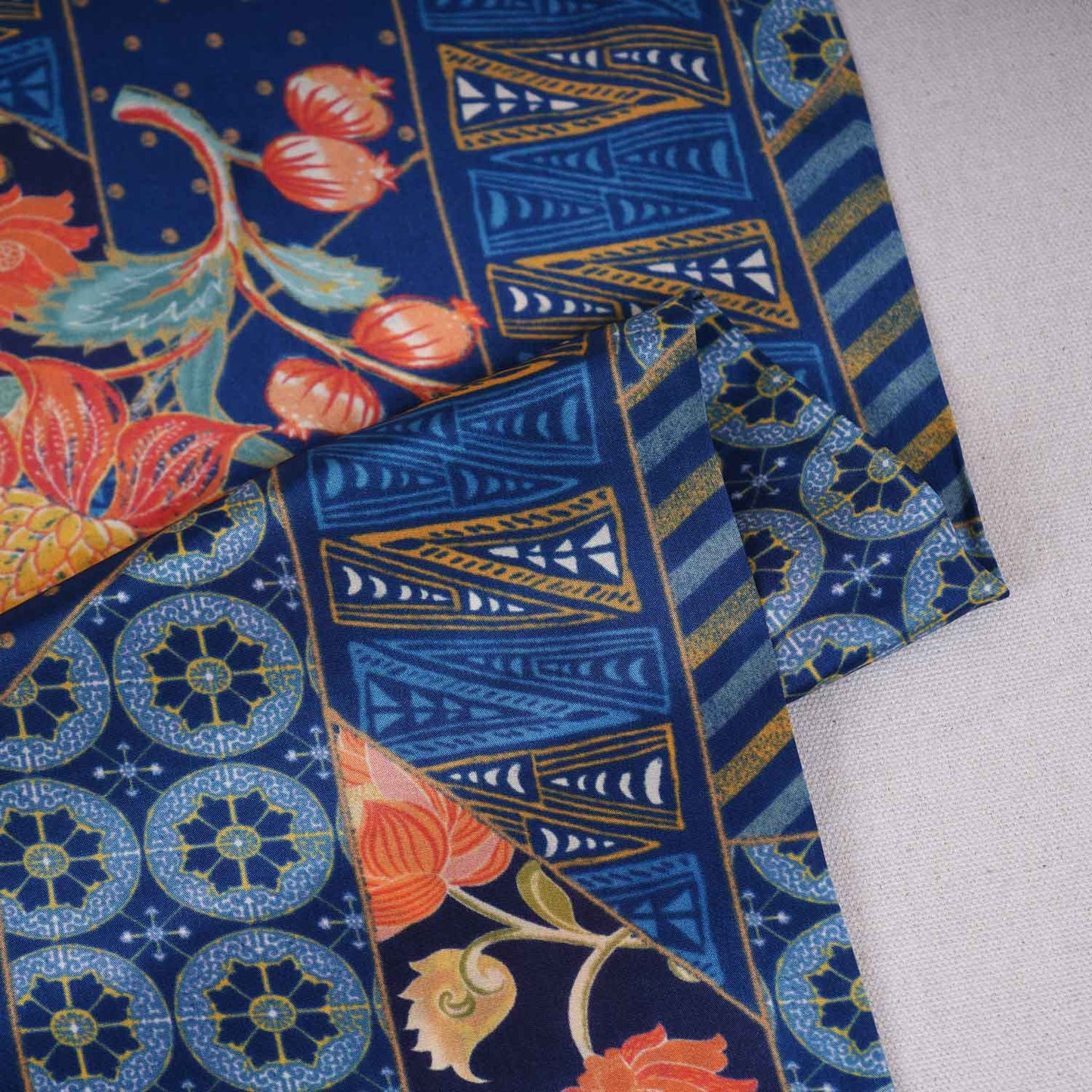 Navy Blue With Multicolor Floral Print Crepe Fabric GT-29182