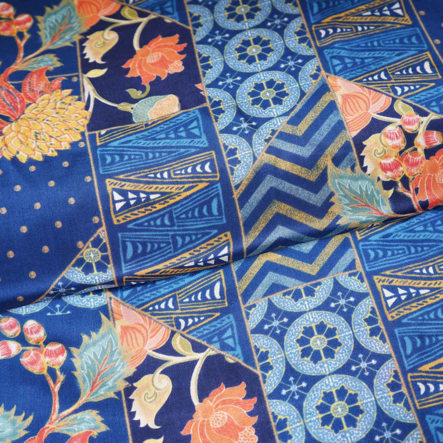 Navy Blue With Multicolor Floral Print Crepe Fabric GT-29182