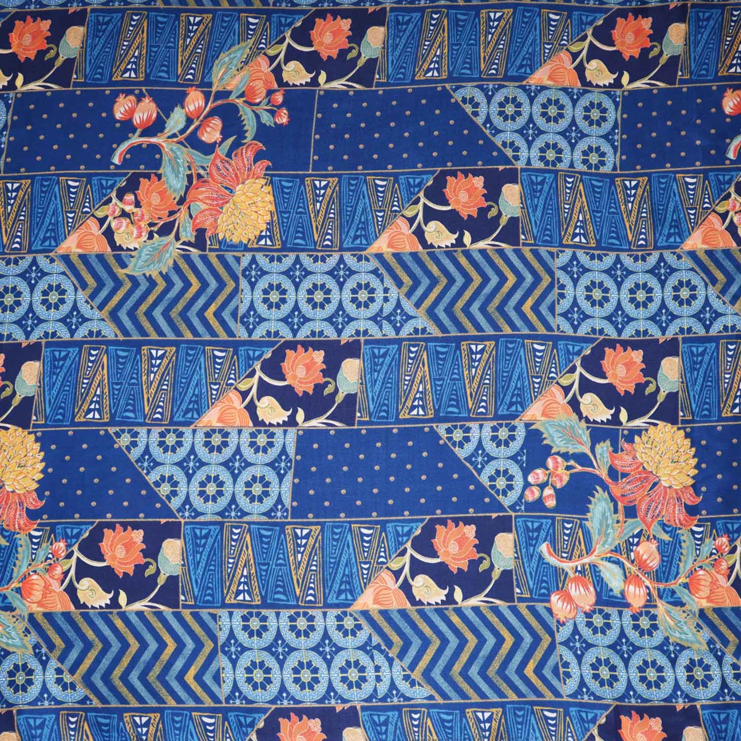 Navy Blue With Multicolor Floral Print Crepe Fabric GT-29182