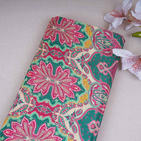 Magenta Pink With Multicolor Floral Print Crepe Fabric GT-29183