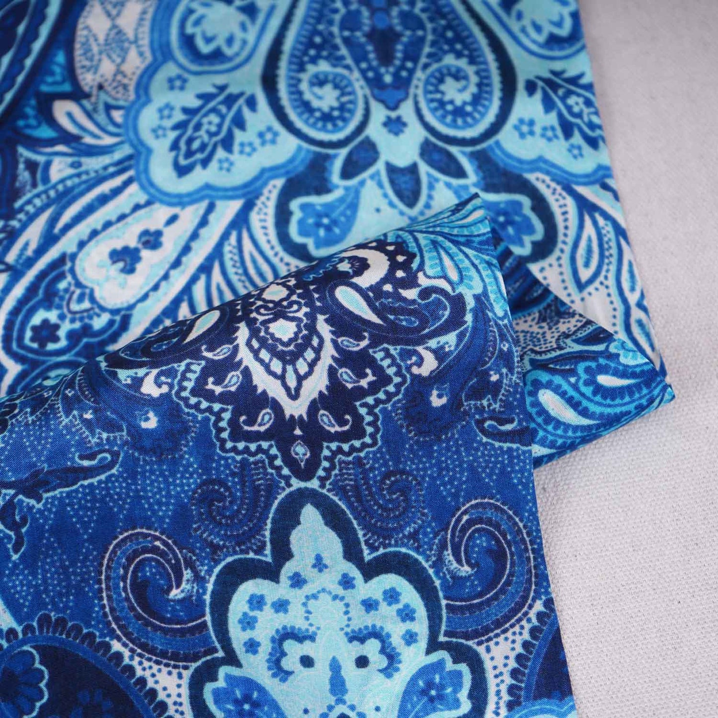 Blue With off White Floral Print Crepe Fabric GT-29184