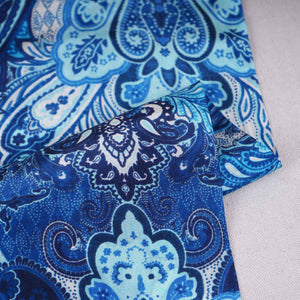 Blue With off White Floral Print Crepe Fabric GT-29184 - TradeUNO