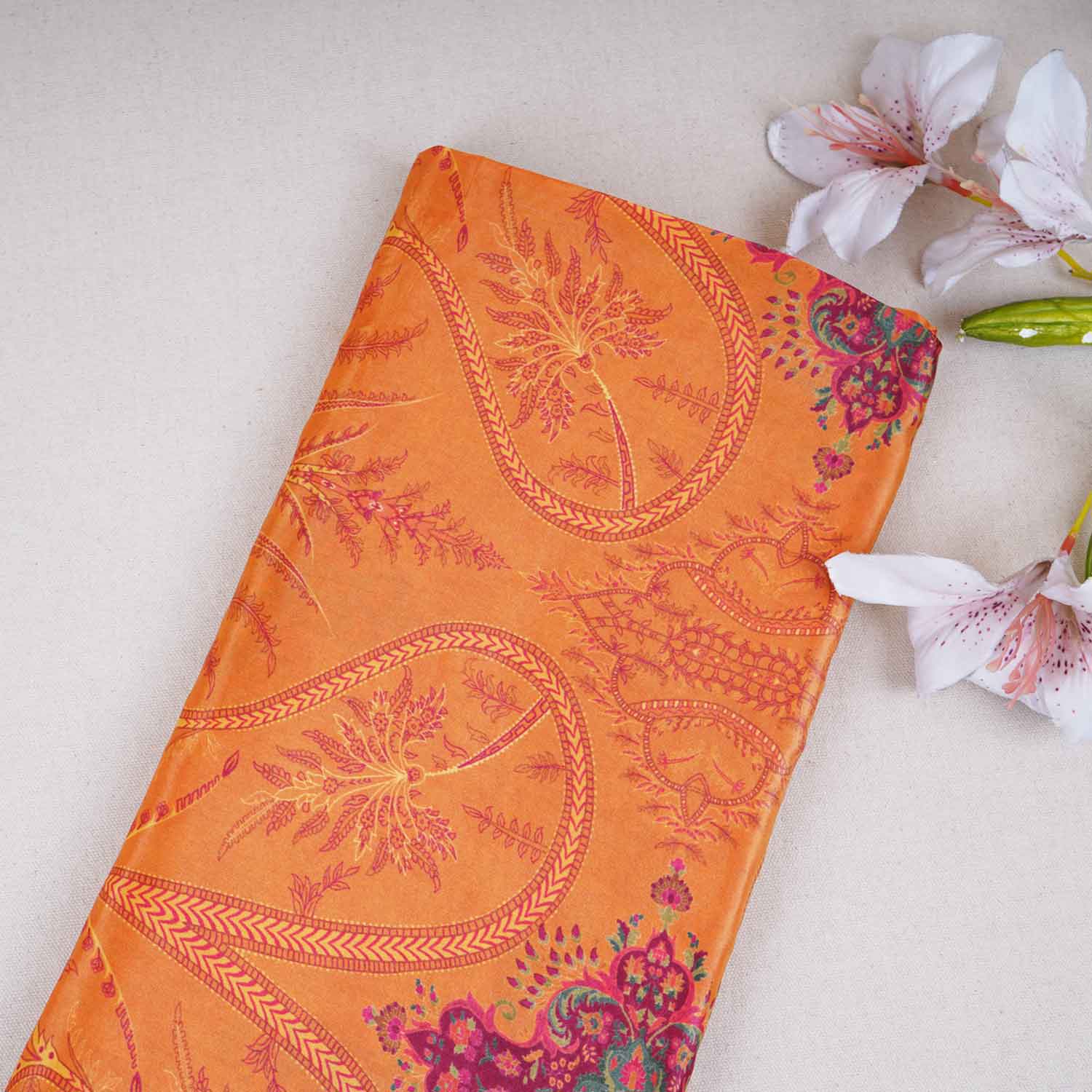 Orange Floral Print Crepe Fabric GT-29185 - TradeUNO