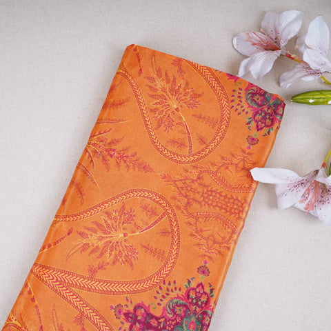 Orange Floral Print Crepe Fabric GT-29185