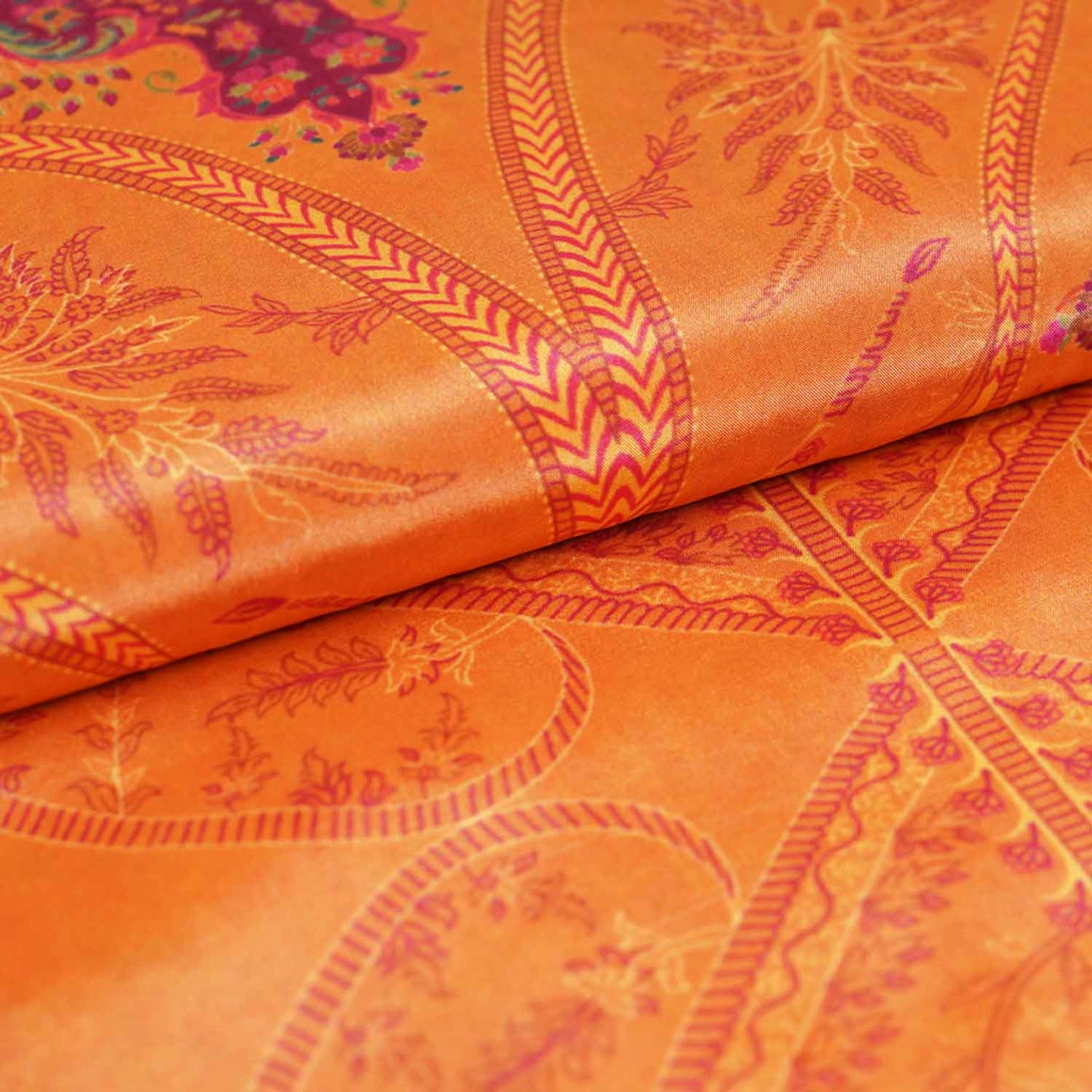 Orange Floral Print Crepe Fabric GT-29185
