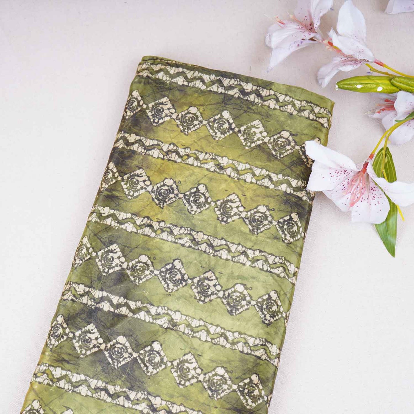 Parrot Green Strips Print Crepe Fabric GT-29188