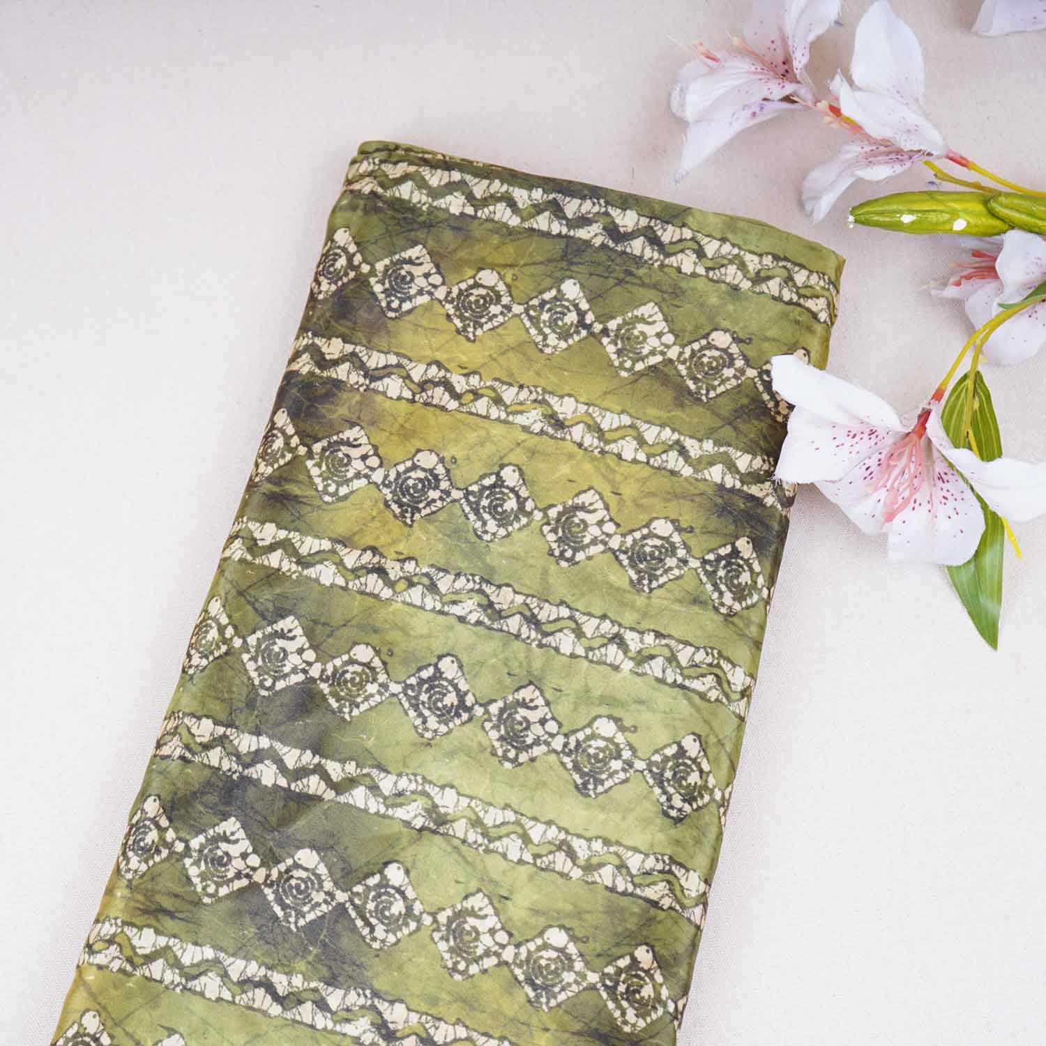 Parrot Green Strips Print Crepe Fabric GT-29188 - TradeUNO
