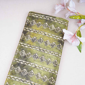 Parrot Green Strips Print Crepe Fabric GT-29188 - TradeUNO