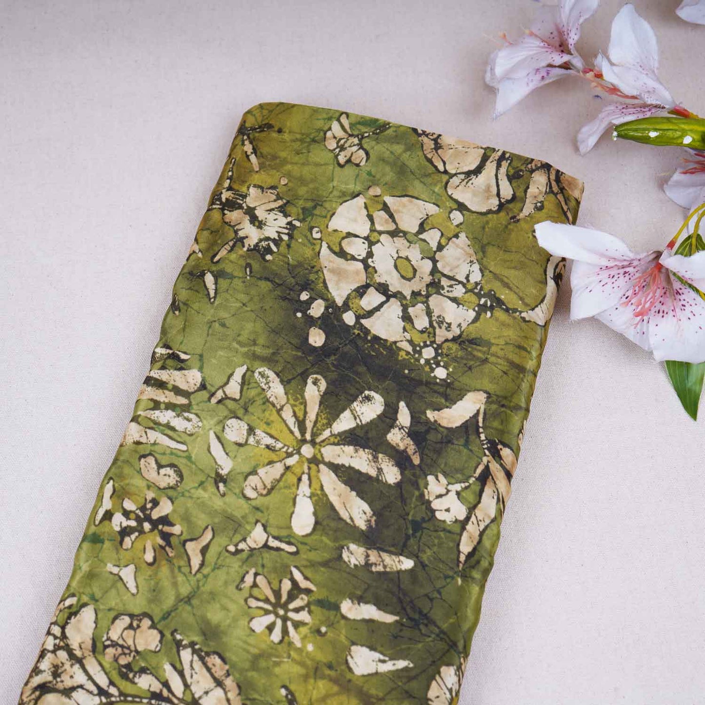 Parrot Green Floral Print Crepe Fabric GT-29189