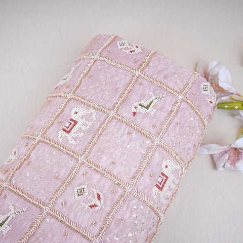 Baby Pink Sequins Cutdana embroidery Tissue Fabric AC-29210