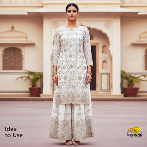 White Floral Zari Embroidery Dyeable Crepe Fabric AC-29217 - TradeUNO
