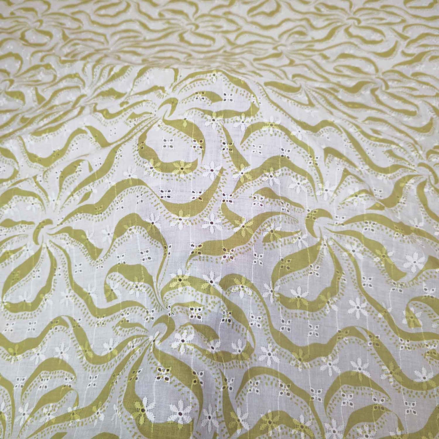 Lime Green Abstract Print Cotton Schiffli Fabric MT-29220