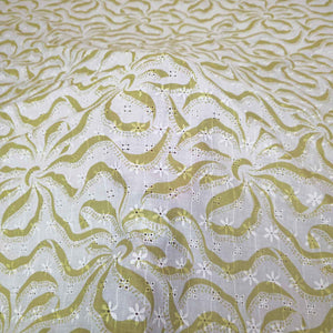 Lime Green Abstract Print Cotton Schiffli Fabric MT-29220 - TradeUNO