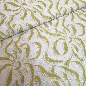 Lime Green Abstract Print Cotton Schiffli Fabric MT-29220 - TradeUNO