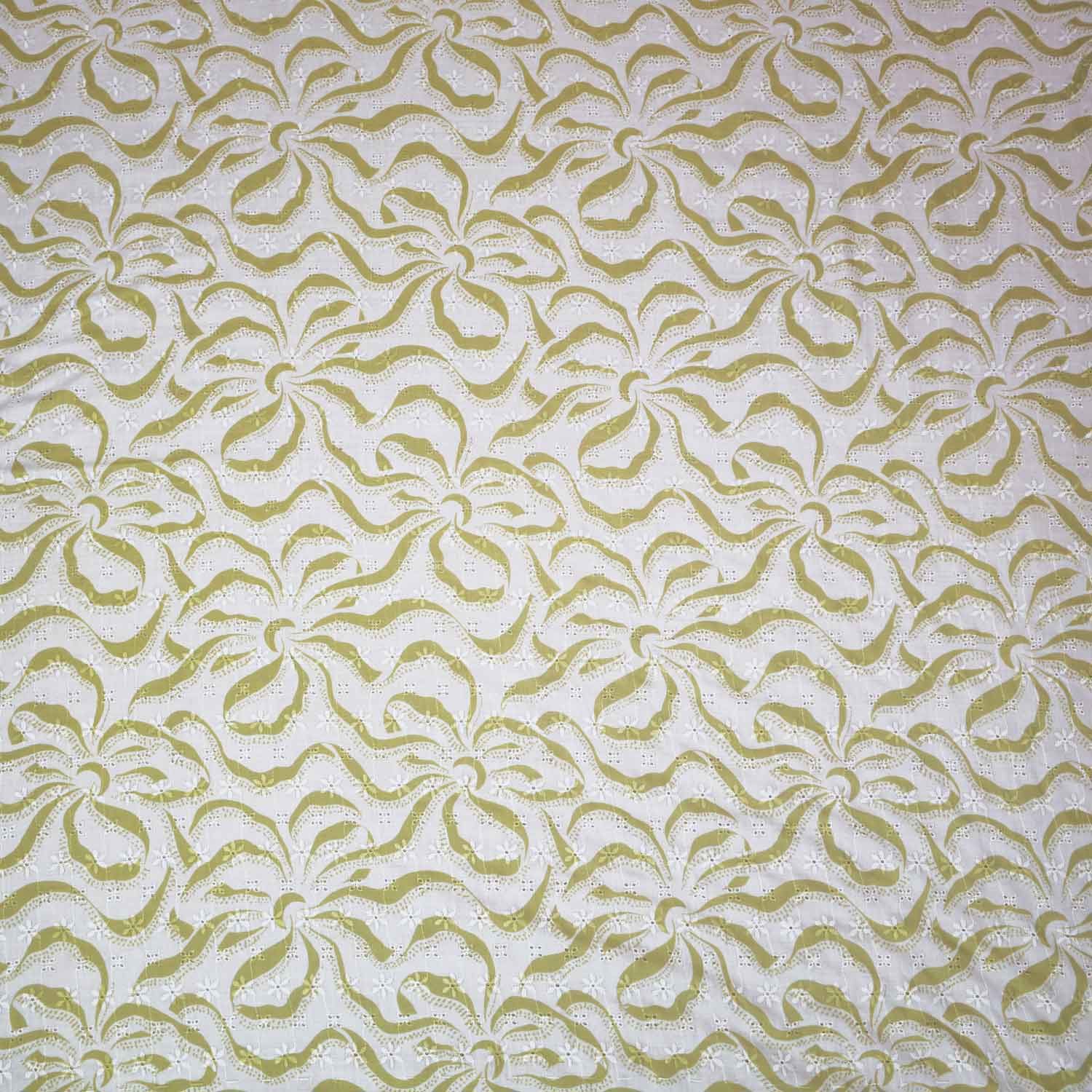 Lime Green Abstract Print Cotton Schiffli Fabric MT-29220 - TradeUNO