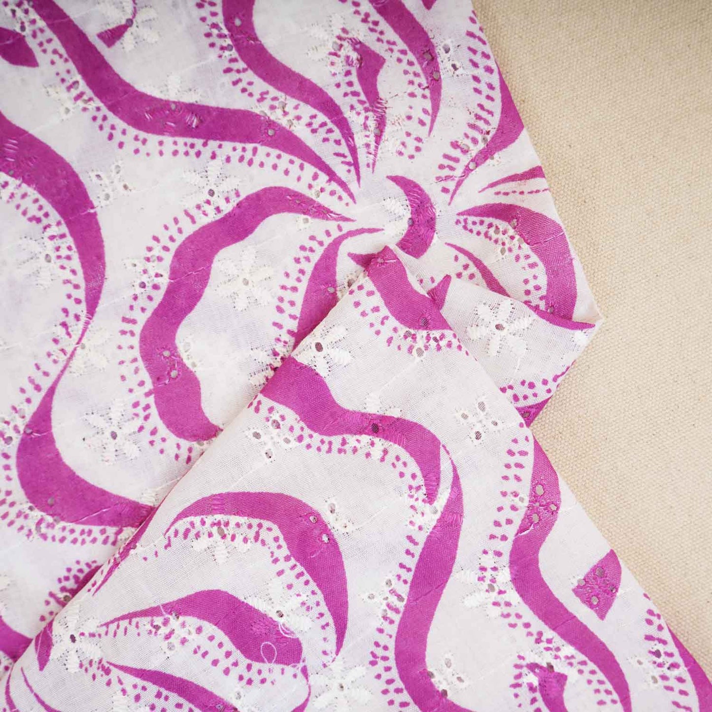 Magenta Abstract Print Cotton Schiffli Fabric MT-29221
