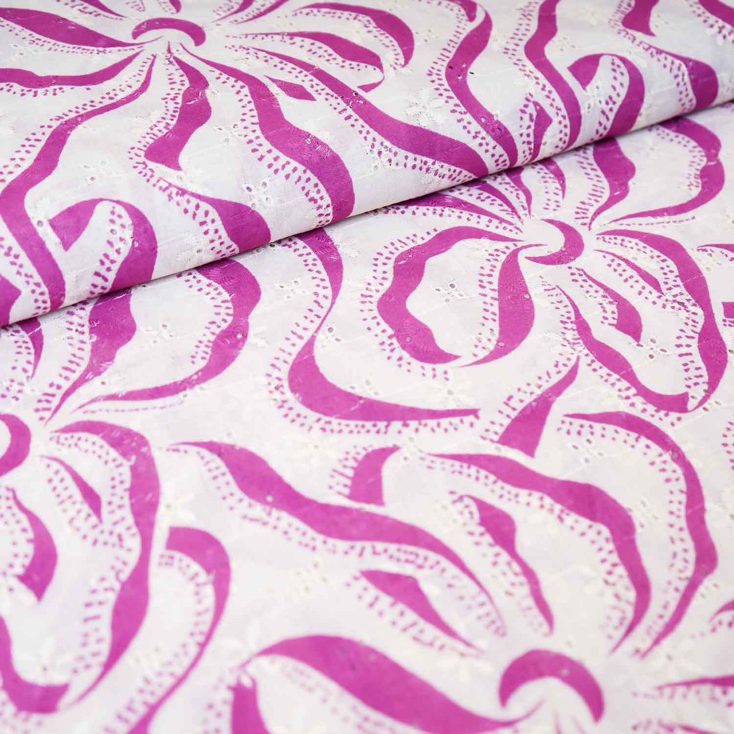 Magenta Abstract Print Cotton Schiffli Fabric MT-29221