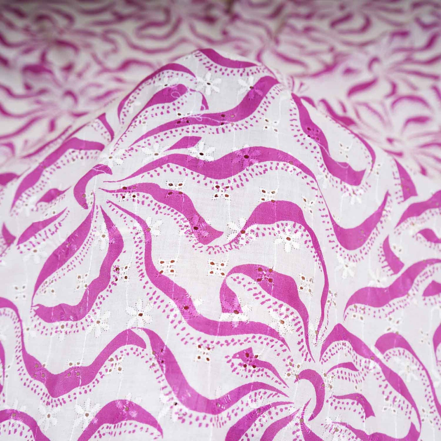 Magenta Abstract Print Cotton Schiffli Fabric MT-29221
