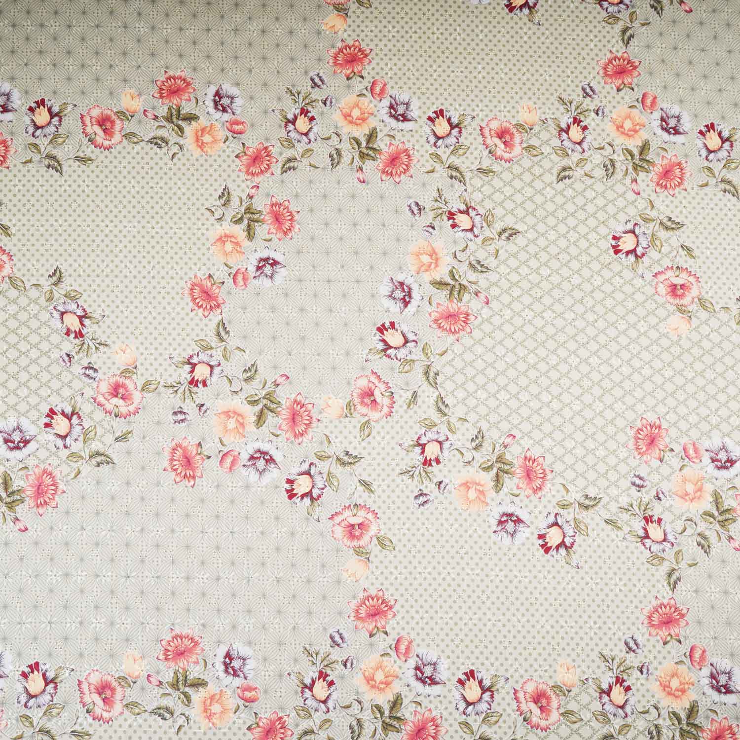 Light Green Floral Print Cotton Schiffli Fabric MT-29222 - TradeUNO