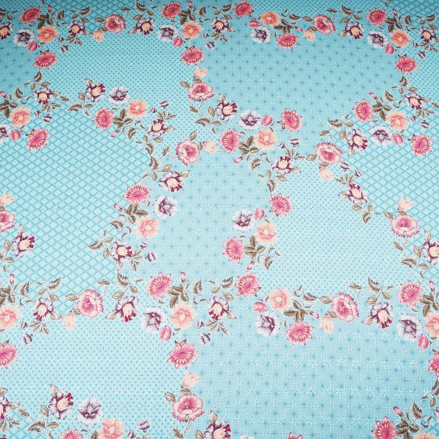 Sky Blue Floral Print Cotton Schiffli Fabric MT-29224