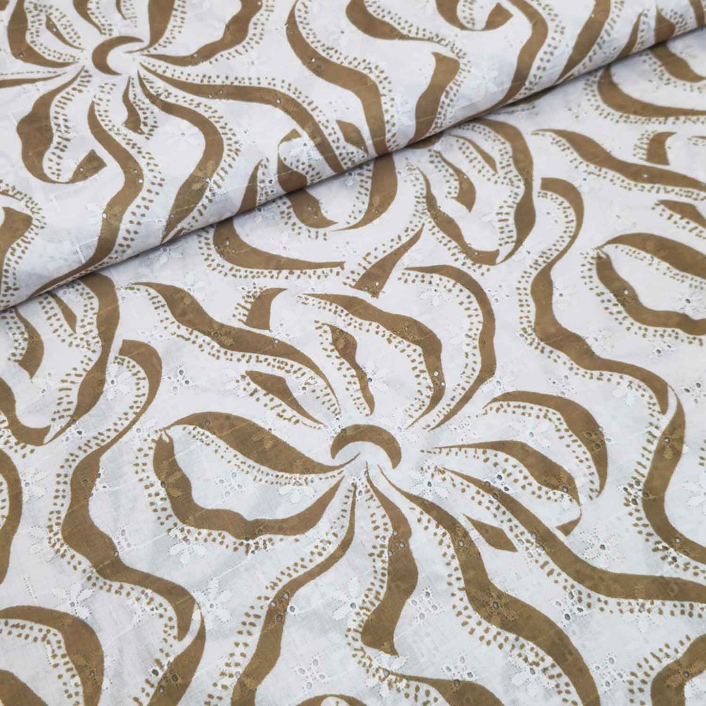 Olive Green Abstract Print Cotton Schiffli Fabric MT-29226