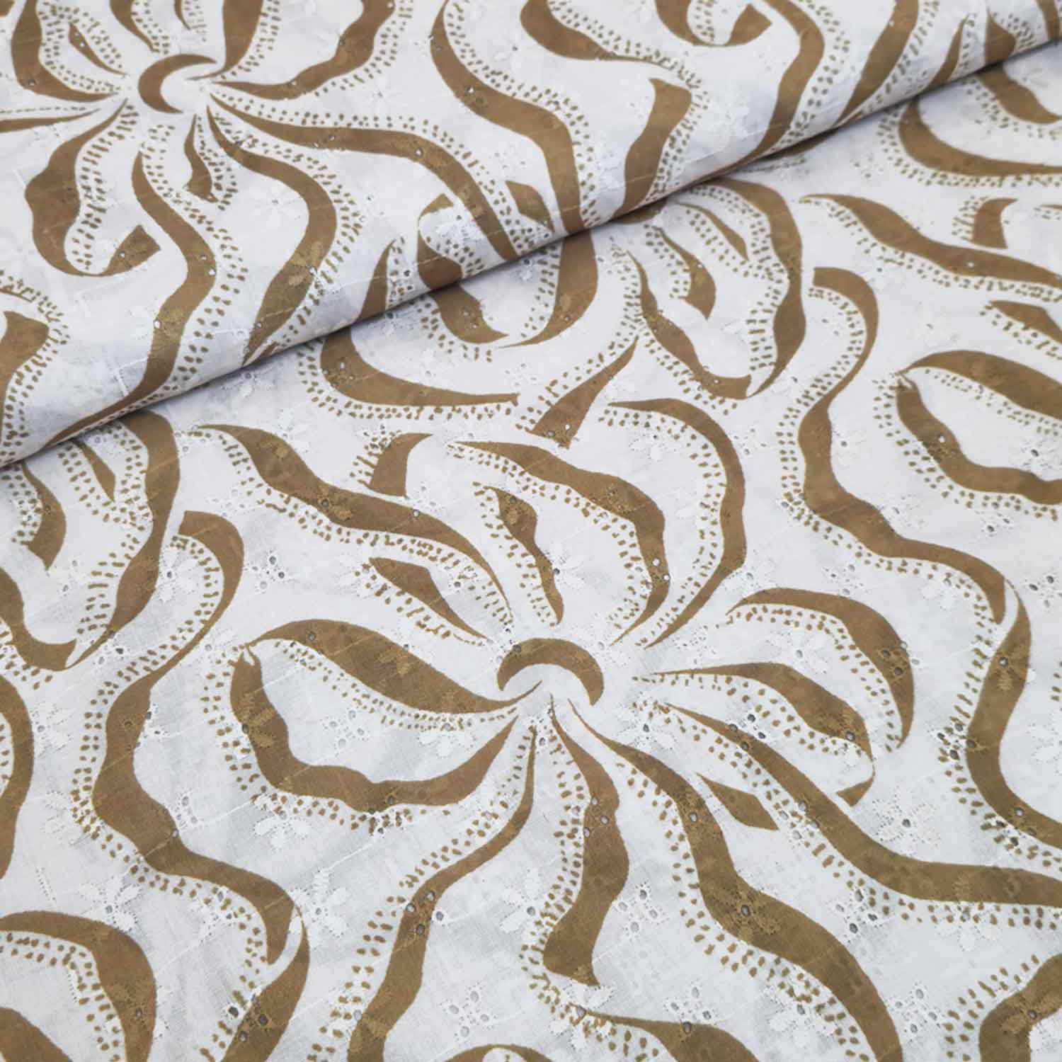 Olive Green Abstract Print Cotton Schiffli Fabric MT-29226 - TradeUNO