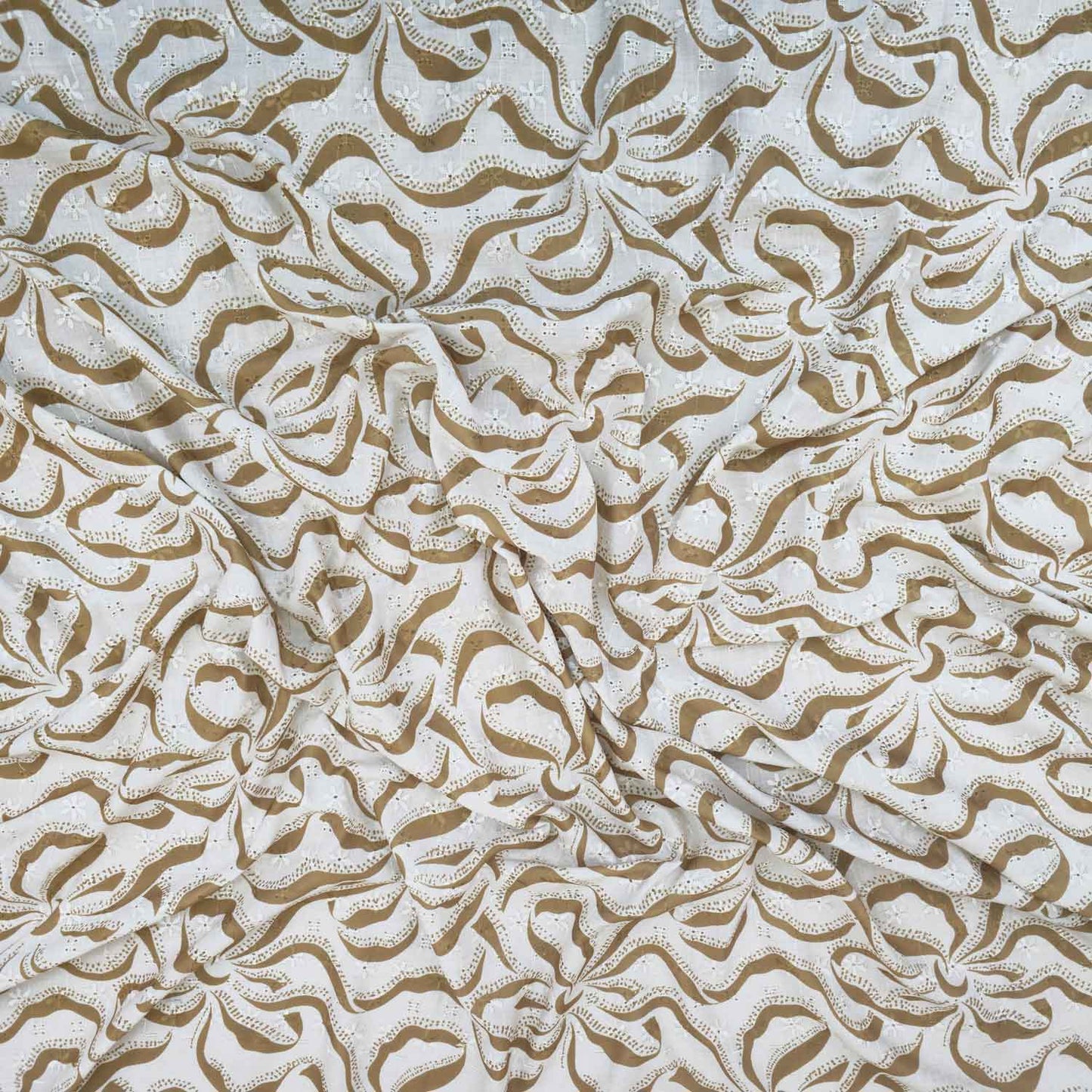 Olive Green Abstract Print Cotton Schiffli Fabric MT-29226