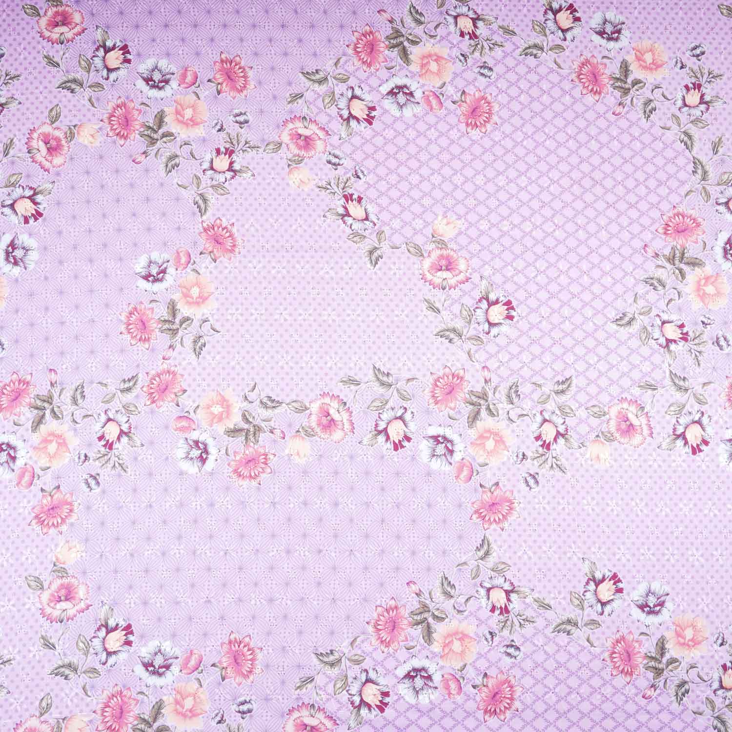 Dusky Pink Floral Print Cotton Schiffli Fabric MT-29227 - TradeUNO