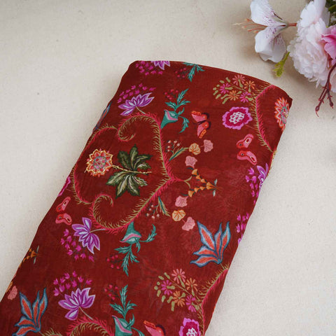 Brown Cutdana Hand Work Floral Print Organza Fabric MT-28293