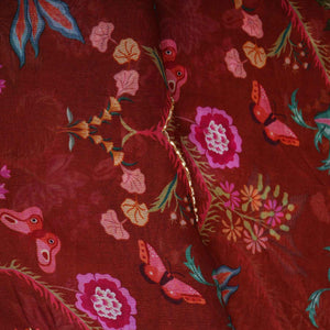 Brown Cutdana Hand Work Floral Print Organza Fabric MT-28293 - TradeUNO