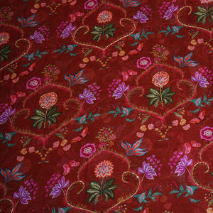 Brown Cutdana Hand Work Floral Print Organza Fabric MT-28293 - TradeUNO