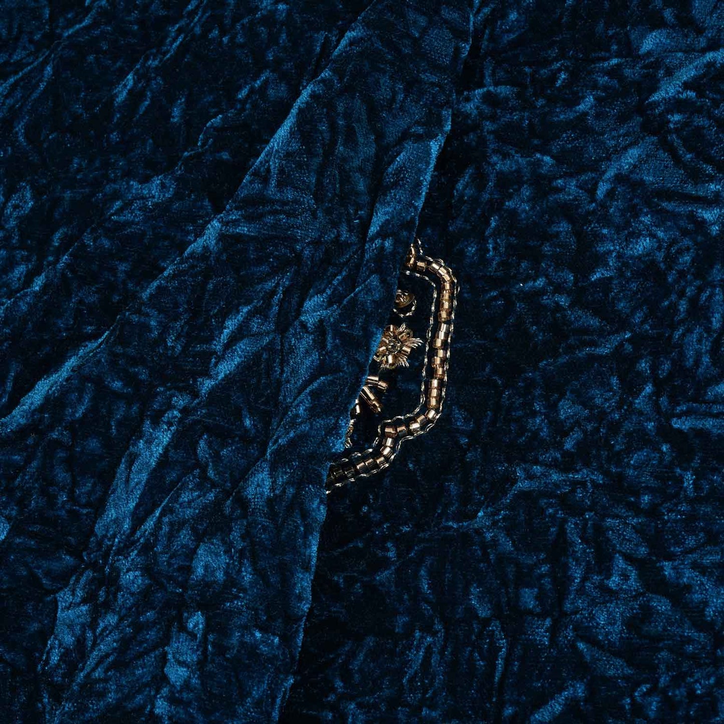 Teal Blue Floral Cutdana Crushed Velvet Fabric SC-28296